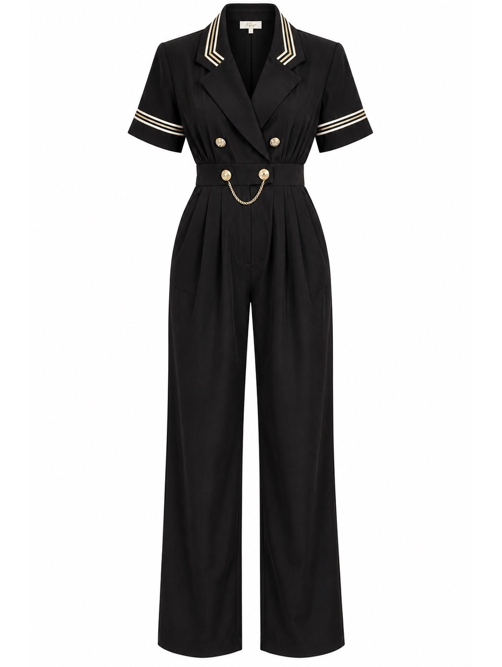 Vintage Black Nautical Jumpsuit – Gold Trim & Chain Detail